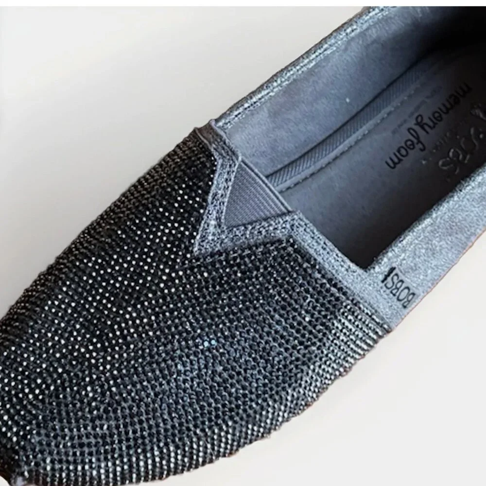 (6) BOBS Memory Foam Mottled Silver & Silver Beaded Slip-ons